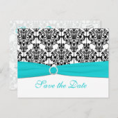 Aqua, White, and Black Save the Date Postcard (Front/Back)