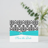 Aqua, White, and Black Save the Date Postcard (Standing Front)