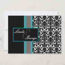 Aqua White Black Damask Wedding Invitations