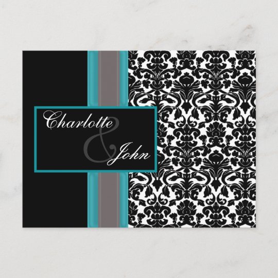 Aqua White Black Damask Wedding Invitations Zazzle Com