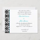 Aqua White Black Damask Wedding Invitations (Back)