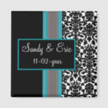 Aqua White Black Damask Wedding Invitations Magnet<br><div class="desc">Aqua White Black Damask Wedding Invitations</div>