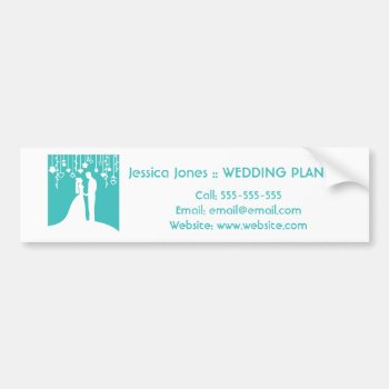Aqua & White Bride And Groom Wedding Silhouettes Bumper Sticker by PeachyPrints at Zazzle