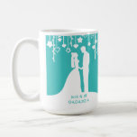 Aqua &amp; White Bride And Groom Wedding Silhouettes Coffee Mug at Zazzle
