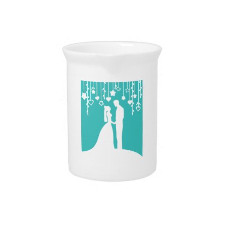 Aqua & White Bride And Groom Wedding Silhouettes Drink Pitcher