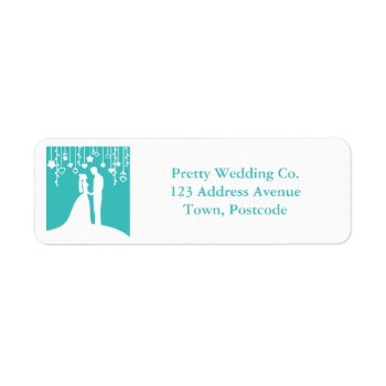 Aqua & White Bride And Groom Wedding Silhouettes Label by PeachyPrints at Zazzle