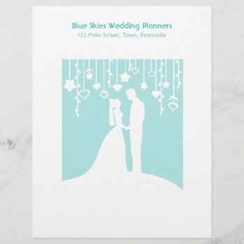 Aqua & White Bride And Groom Wedding Silhouettes Letterhead by PeachyPrints at Zazzle