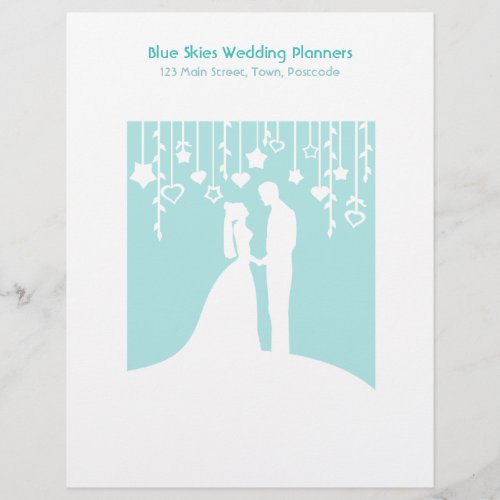 Aqua  White Bride and Groom Wedding Silhouettes Letterhead