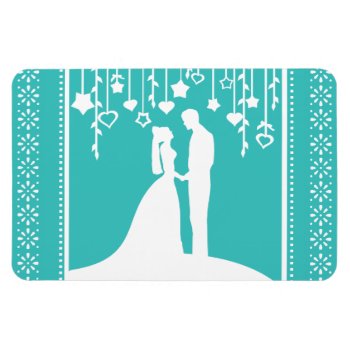 Aqua & White Bride And Groom Wedding Silhouettes Magnet by PeachyPrints at Zazzle