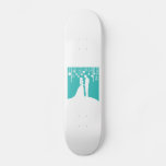 Aqua &amp; White Bride And Groom Wedding Silhouettes Skateboard Deck at Zazzle