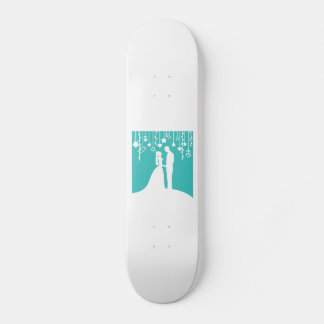 Aqua & White Bride and Groom Wedding Silhouettes Skateboard Deck