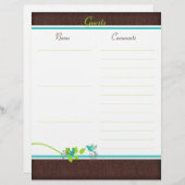 Aqua, White, Brown, Green Birds Guest Book Paper (Front/Back)