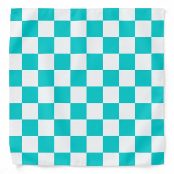Aqua White Checkerboard Pattern Bandana by BestPatterns4u at Zazzle