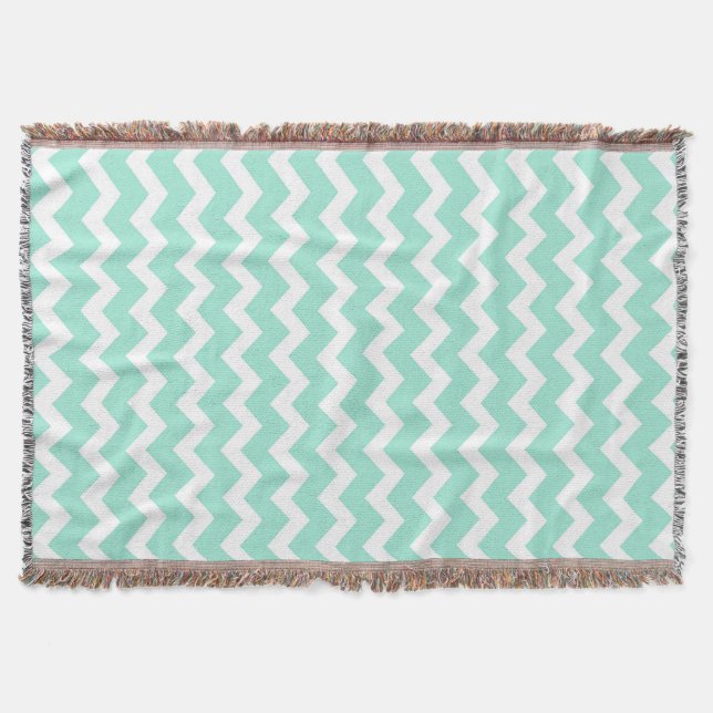 Aqua White Chevron Pattern Throw Blanket (Front)