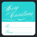 AQUA WHITE CHRISTMAS GIFT TAG STICKERS<br><div class="desc">AQUA BLUE AND WHITE CHRISTMAS GIFT TAG STICKERS with white script font text to decorate your Christmas presents and Holiday Gifts. The size (shown in 1.5 inch size) and the shape of the sticker can be changed. Check on the screen to make sure your sticker looks good. It will print...</div>