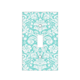 Aqua White Damask Pattern Light Switch Cover