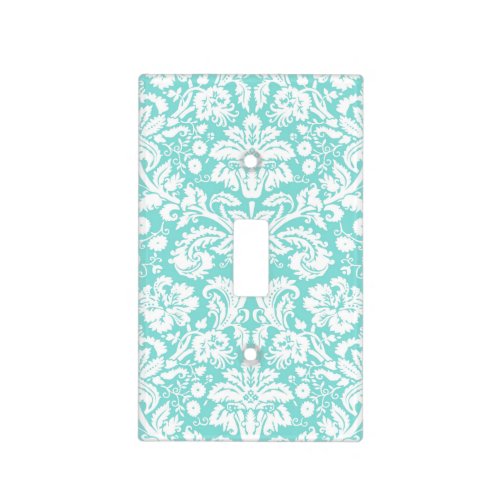 Aqua White Damask Pattern Light Switch Cover