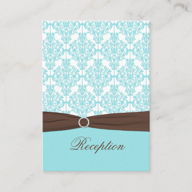Aqua, White Damask with Brown Enclosure Card (Front)