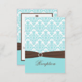Aqua, White Damask with Brown Enclosure Card (Front/Back)
