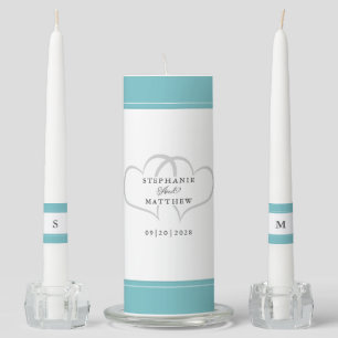 Aqua & White Elegant Wedding Ceremony Bride Groom Unity Candle Set