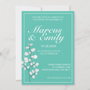 Aqua & White Floral Modern Wedding Invitation