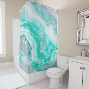 Aqua White Gemstone Agate Mineral Quartz Shower Curtain