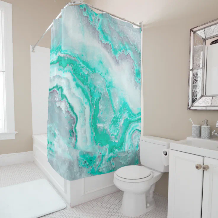 Abstract Marble Texture Shower Curtain Crystal Mineral Bathroom Accessory Sets 