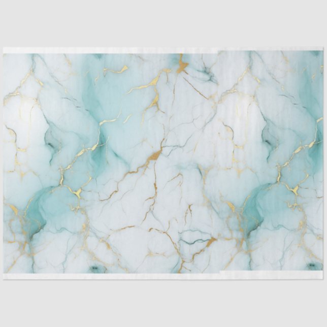 Aqua White Gold Marble Decoupage Tissue Paper (Front)