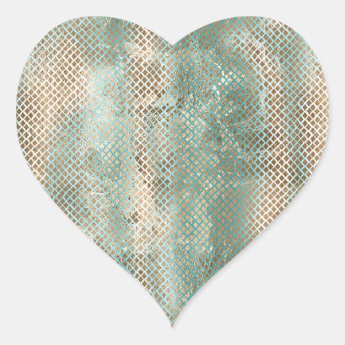 Aqua White Gold Snake Print Heart Sticker