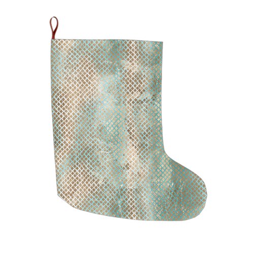 Aqua White Gold Snake Print Large Christmas Stocking