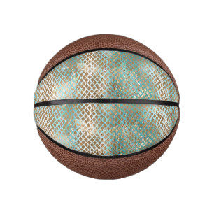 Aqua White Gold Snake Print Mini Basketball