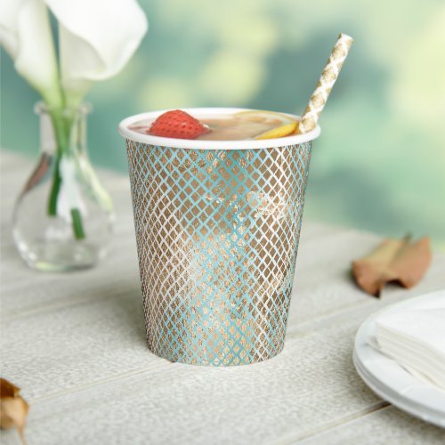 Aqua White Gold Snake Print Paper Cups