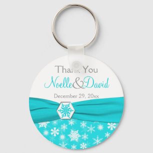 Aqua, White, Gray Snowflake Thank You Key Chain