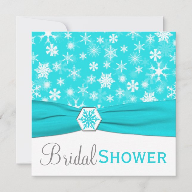Aqua, White, Gray Snowflakes Bridal Shower Invite (Front)