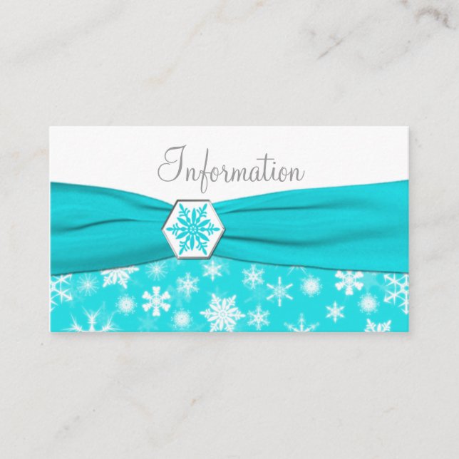 Aqua, White, Gray Snowflakes Information card (Front)