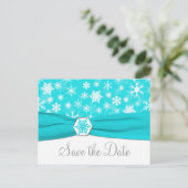Aqua, White, Gray Snowflakes Save the Date Card (Standing Front)