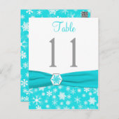 Aqua, White, Gray Snowflakes Table Number Card (Front/Back)