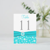 Aqua, White, Gray Snowflakes Table Number Card (Standing Front)