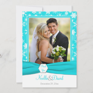 Aqua, White, Gray Snowflakes Thank You Card - Flat