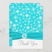 Aqua, White, Gray Snowflakes Thank You Card-Flat Invitation (Front/Back)