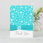 Aqua, White, Gray Snowflakes Thank You Card-Flat Invitation (Standing Front)