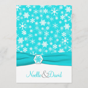 Aqua, White, Gray Snowflakes Wedding Invitation