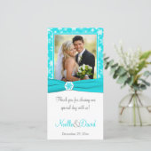 Aqua, White, Gray Snowflakes Wedding Photo Card (Standing Front)