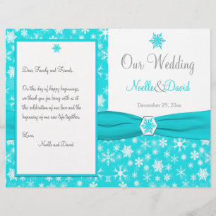 Aqua, White, Gray Snowflakes Wedding Program