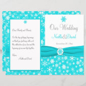 Aqua, White, Gray Snowflakes Wedding Program (Front/Back)