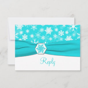 Aqua, White, Gray Snowflakes Wedding Reply Card