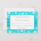 Aqua, White, Gray Snowflakes Wedding Reply Card (Back)