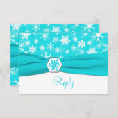 Aqua, White, Gray Snowflakes Wedding Reply Card (Front/Back)
