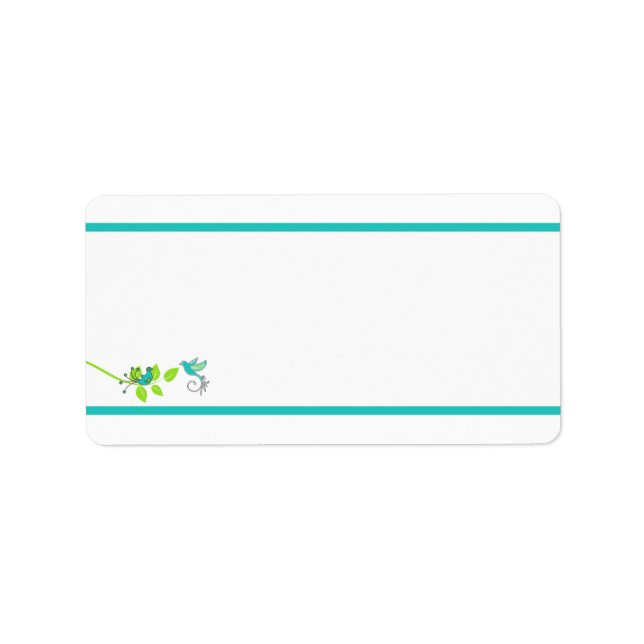 Aqua White Green Floral Birds Blank Address Label (Front)