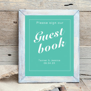 Aqua & White Modern Minimalist Wedding Sign